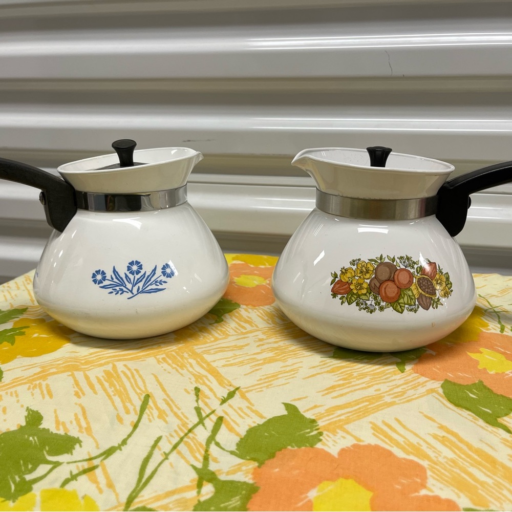 2 vintage corning-ware teapots